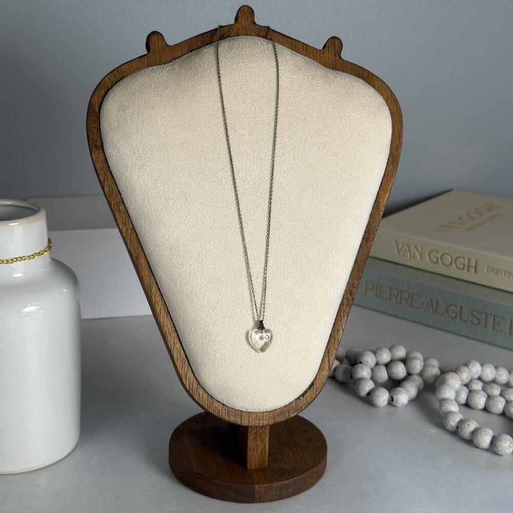 VTG 1980s Clear Acrylic Puffy Heart Pendant Necklace 18" Silver-Tone Cable Chain